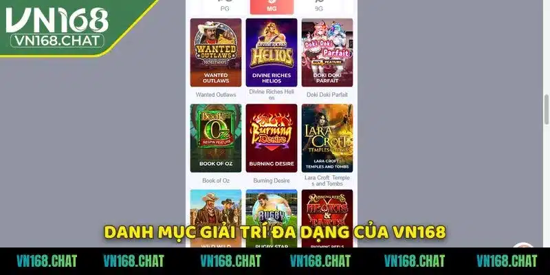 Danh mục giải trí đa dạng của VN168