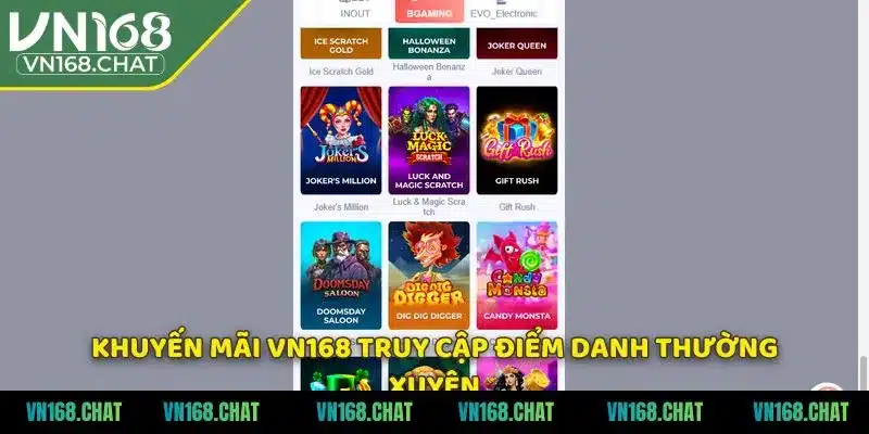 Khuyến mãi VN168 truy cập điểm danh thường xuyên