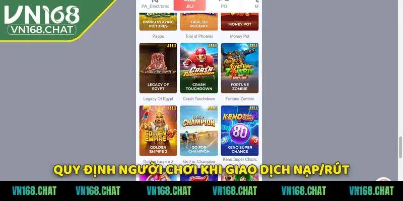 Quy định người chơi khi giao dịch nạp/rút